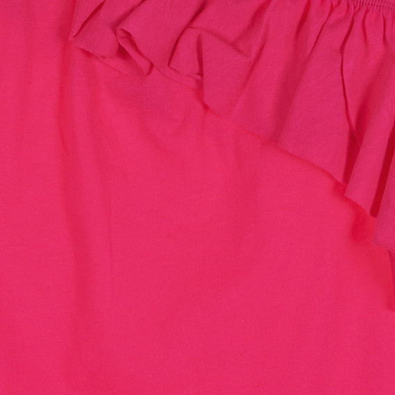 Bluză din bumbac cu o bretea și volane, roz închis Benetton 227566 2