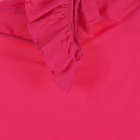Bluză din bumbac cu o bretea și volane, roz închis Benetton 227567 3