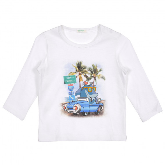 Bluză din bumbac cu imprimeu grafic pentru băieței, albă Benetton 227809 