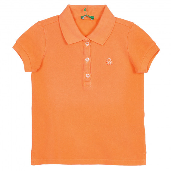 Tricou din bumbac cu mâneci scurte și guler, în portocaliu Benetton 227829 