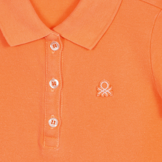 Tricou din bumbac cu mâneci scurte și guler, în portocaliu Benetton 227830 2