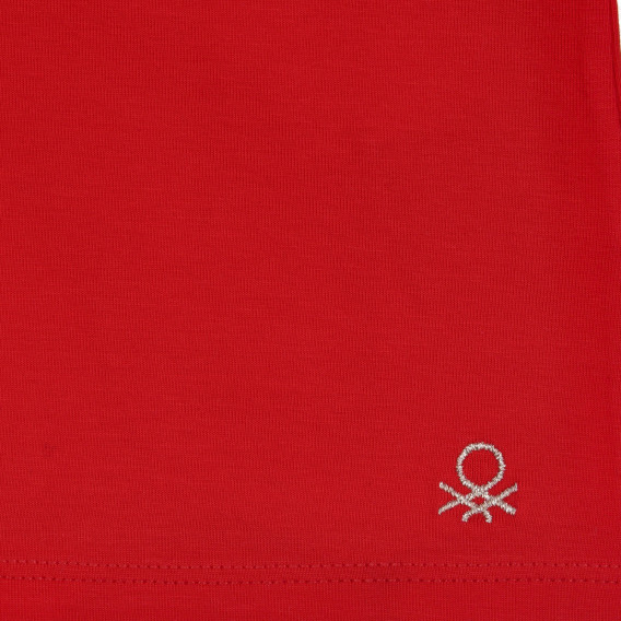 Bluză din bumbac cu guler polo, roșie Benetton 227850 2