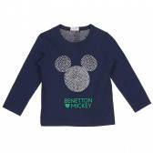 Bluza din bumbac cu imprimeu Mickey Mouse, pentru băieței, albastru inchis Benetton 227861 