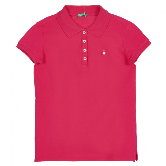 Tricou din bumbac cu mâneci scurte și guler, roz Benetton 227865 