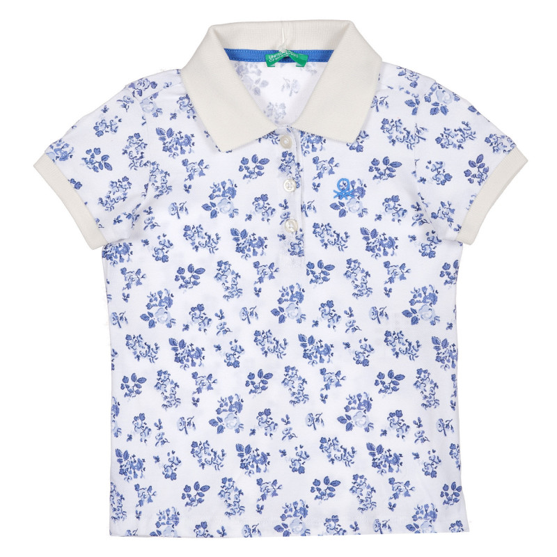 Tricou din bumbac cu guler și imprimeu floral, de culoare albă  227919