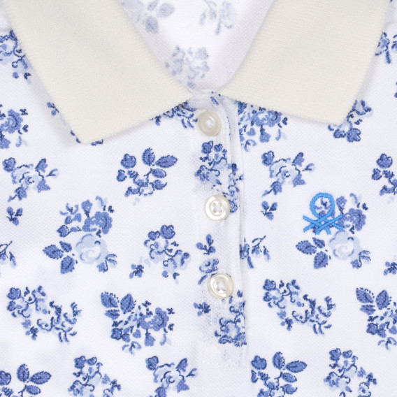 Tricou din bumbac cu guler și imprimeu floral, de culoare albă Benetton 227920 2