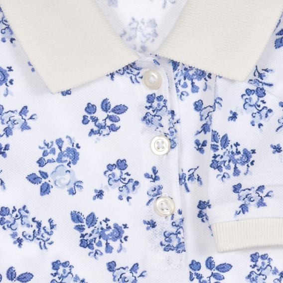 Tricou din bumbac cu guler și imprimeu floral, de culoare albă Benetton 227921 3