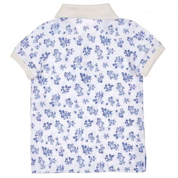 Tricou din bumbac cu guler și imprimeu floral, de culoare albă Benetton 227922 4