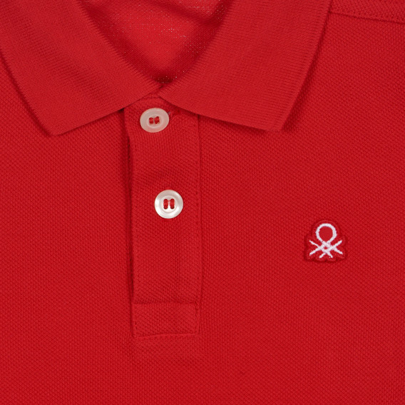 Tricou din bumbac cu mâneci scurte și guler, roșu Benetton 227928 2