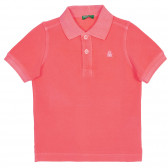 Tricou din bumbac cu mâneci scurte și guler, de culoare roz Benetton 227935 