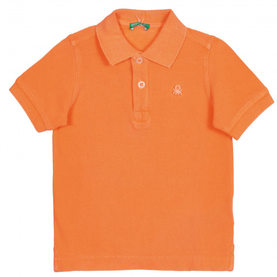 Tricou din bumbac cu mâneci scurte și guler, portocaliu Benetton 227939 