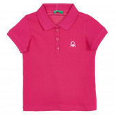 Tricou din bumbac cu mâneci scurte și guler, roz închis Benetton 227943 