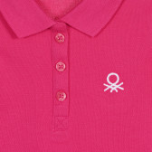 Tricou din bumbac cu mâneci scurte și guler, roz închis Benetton 227944 2