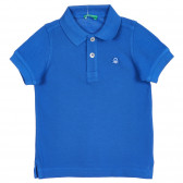 Tricou din bumbac cu mâneci scurte și guler, albastru Benetton 227947 