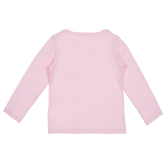 Bluză din bumbac cu mâneci lungi și inscripție din brocart, roz Benetton 227954 4