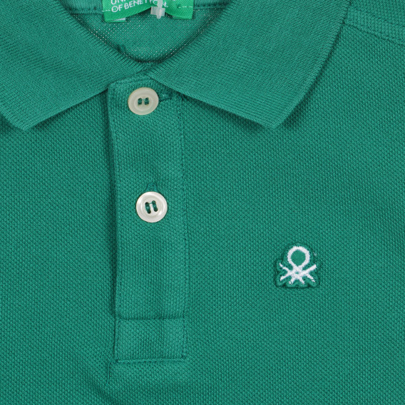 Tricou din bumbac cu mâneci scurte și guler, verde Benetton 227960 2