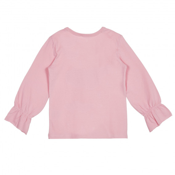 Bluză din bumbac cu mâneci lungi și aplicație, roz Benetton 227980 4