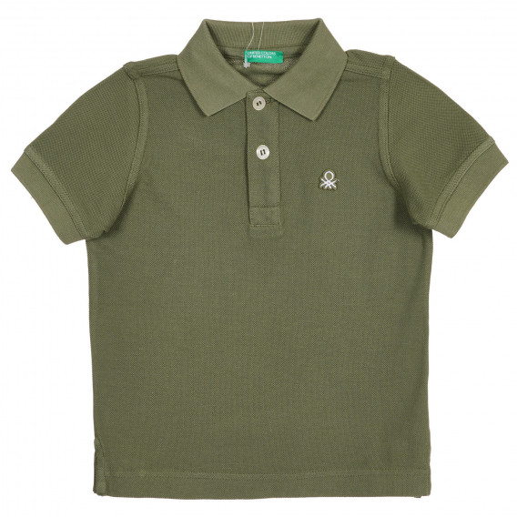 Tricou din bumbac cu mâneci scurte și guler, de culoare verde Benetton 227981 