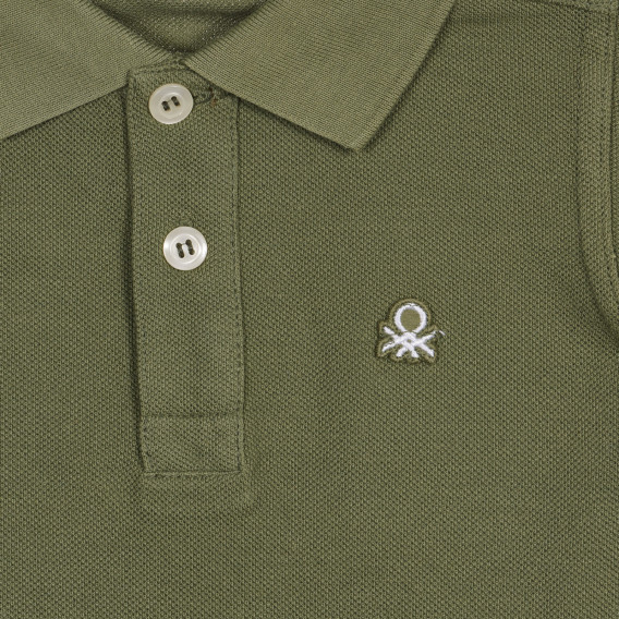 Tricou din bumbac cu mâneci scurte și guler, de culoare verde Benetton 227982 2