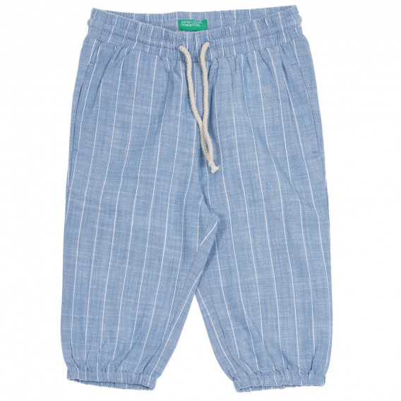 Pantaloni din bumbac cu dungi, lungime 7/8, albaștri Benetton 228057 