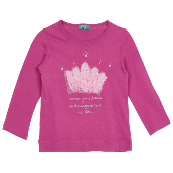 Bluză din bumbac cu aplicație pentru bebeluși, roz Benetton 228141 