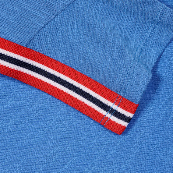Tricou din bumbac cu margine roșie și inscripție pentru fetițe, albastru Benetton 228320 3