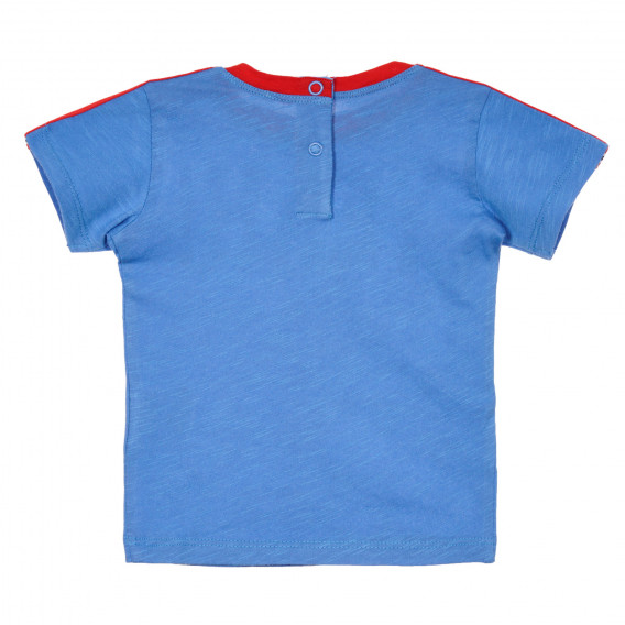 Tricou din bumbac cu margine roșie și inscripție pentru fetițe, albastru Benetton 228321 4