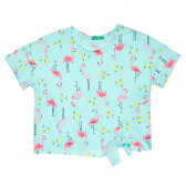 Tricou din bumbac cu imprimeu flamingo, albastru deschis Benetton 228342 
