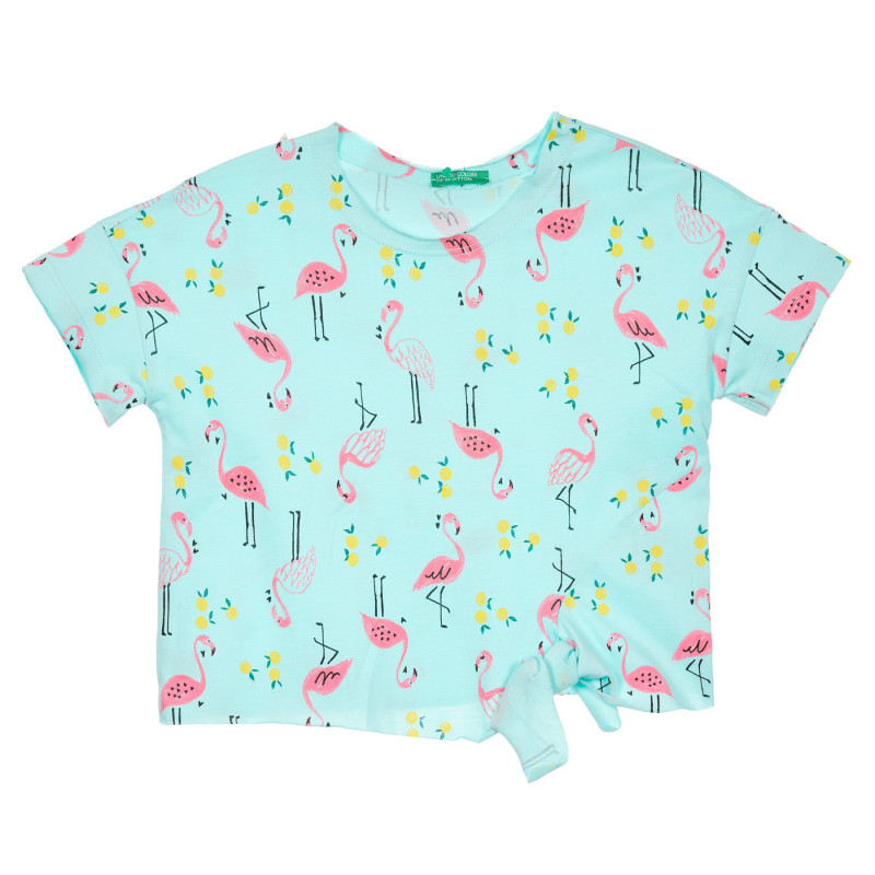 Tricou din bumbac cu imprimeu flamingo, albastru deschis  228342