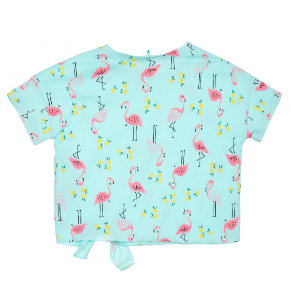 Tricou din bumbac cu imprimeu flamingo, albastru deschis Benetton 228345 4