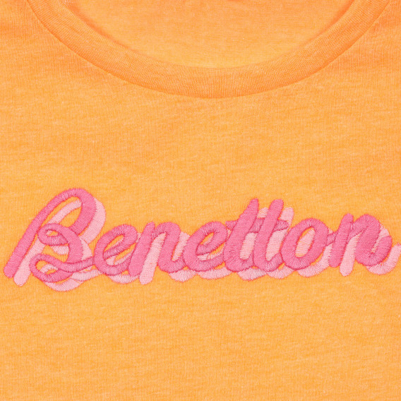 Bluză cu mâneci scurte cu logo brodat de marcă, portocalie Benetton 228347 2
