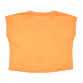 Bluză cu mâneci scurte cu logo brodat de marcă, portocalie Benetton 228349 4