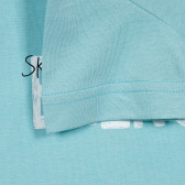Tricou din bumbac cu inscripție, de culoare albastru deschis Benetton 228367 3