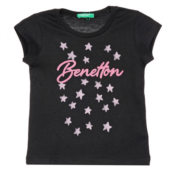 Tricou din bumbac cu imprimeu figural și inscripția mărcii pentru un bebeluș, negru Benetton 228390 