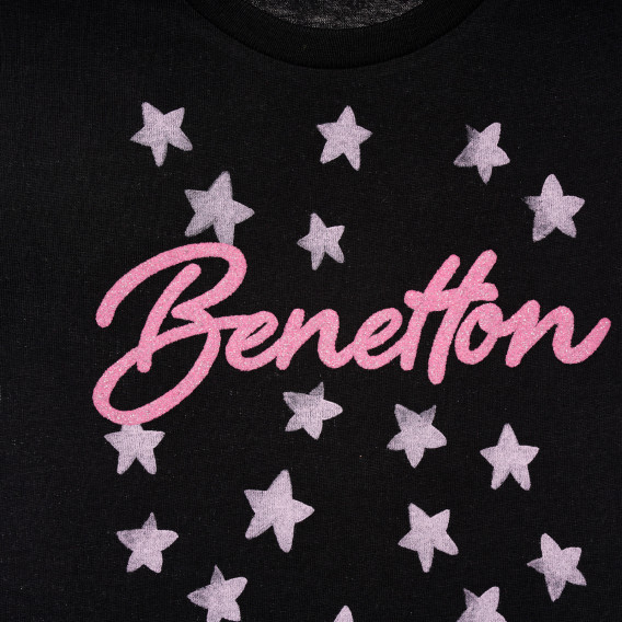 Tricou din bumbac cu imprimeu figural și inscripția mărcii pentru un bebeluș, negru Benetton 228391 2