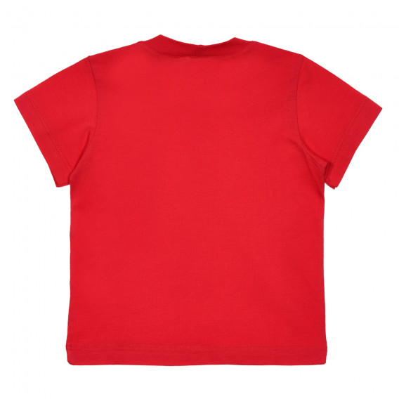 Bluză din bumbac cu mâneci scurte și inscripție de marcă, roșie Benetton 228445 4