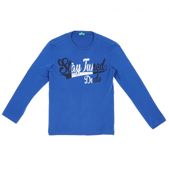Bluză din bumbac cu mâneci lungi și imprimeu, în culoarea albastră Benetton 228454 