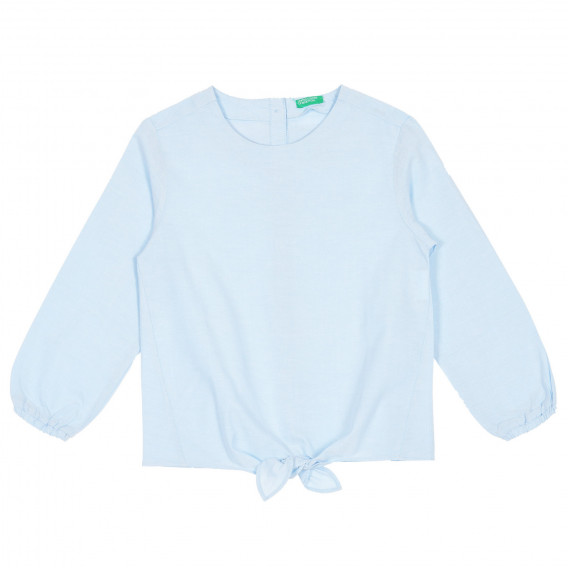 Bluză din bumbac cu mâneci lungi și panglică, albastru deschis Benetton 228494 
