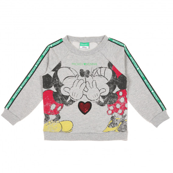 Bluză din bumbac cu imprimeu Mickey și Mini pentru bebeluși, gri Benetton 228522 
