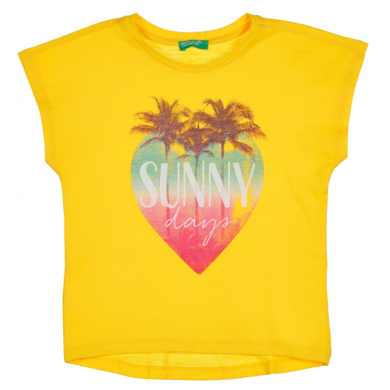 Tricou din bumbac cu imprimeu grafic pentru fetițe, galben Benetton 228564 