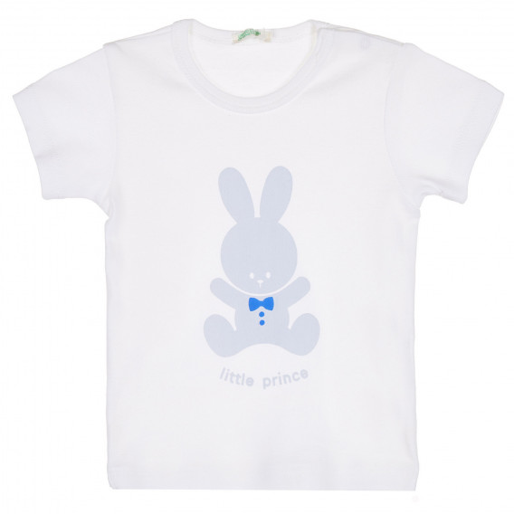 Tricou din bumbac cu imprimeu iepuraș pentru bebeluși, alb Benetton 228588 
