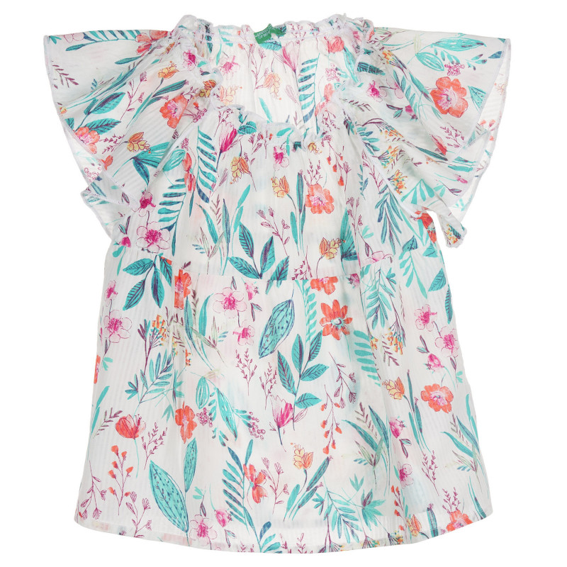 Bluză din bumbac cu mâneci scurte largi și imprimeu floral, alb  228611