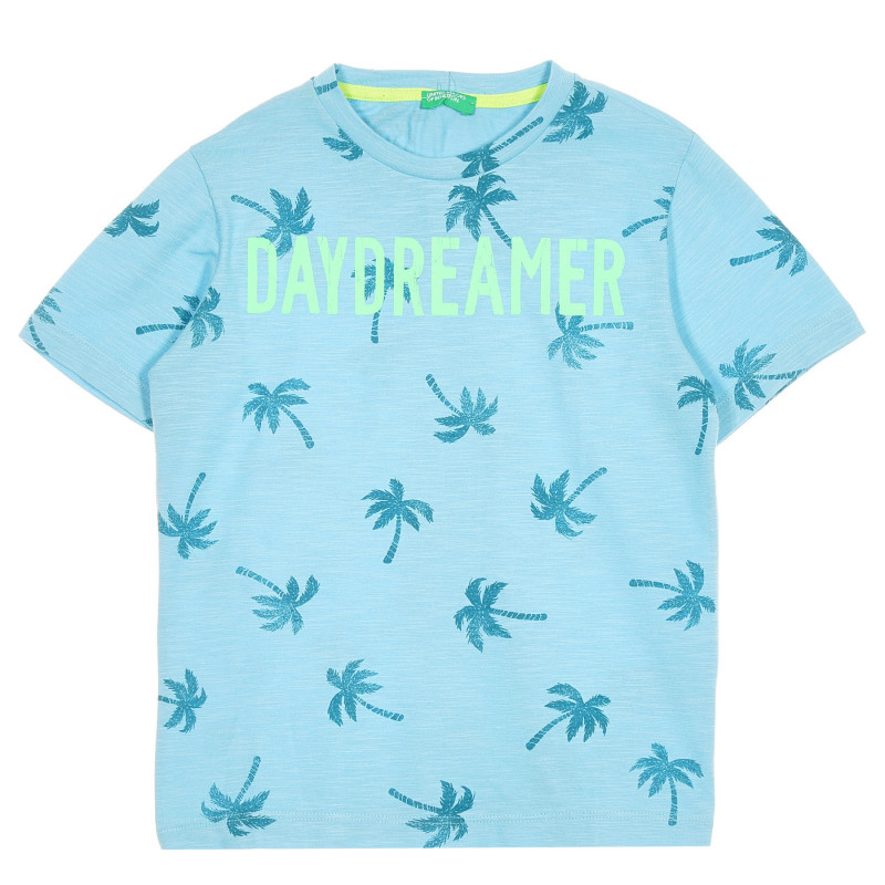 Tricou din bumbac cu imprimeu palmier, în albastru deschis  228647