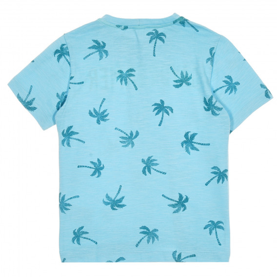 Tricou din bumbac cu imprimeu palmier, în albastru deschis Benetton 228650 4