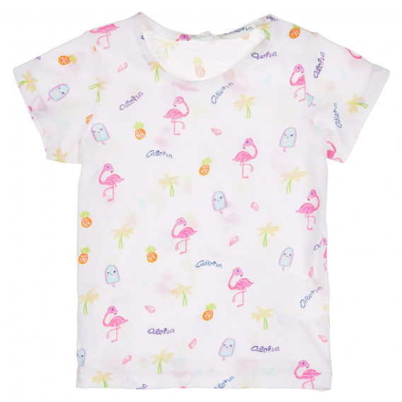 Tricou din bumbac cu imprimeu grafic pentru fetițe, alb Benetton 228651 