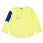 Bluză din bumbac cu accent albastru pe mânecă, galbenă Benetton 228691 