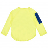 Bluză din bumbac cu accent albastru pe mânecă, galbenă Benetton 228694 4
