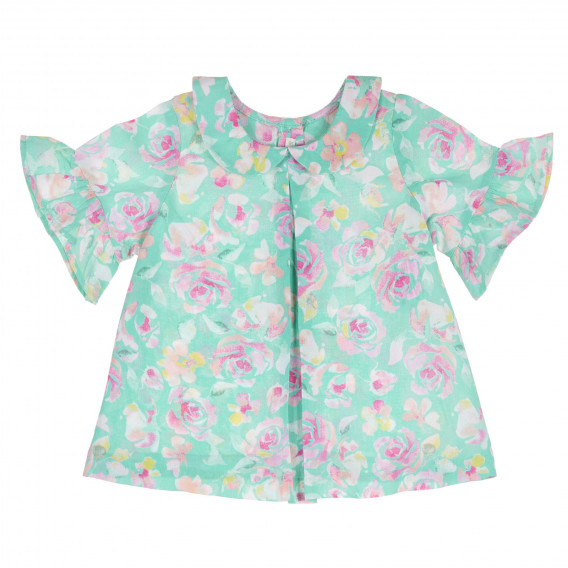 Bluza din bumbac cu imprimeu floral pentru fetițe, verde deschis Benetton 228718 