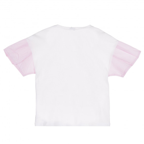 Tricou din bumbac cu mâneci roz, alb Benetton 228737 4