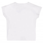 Tricou din bumbac cu imprimeu pentru fetițe, de culoare albă Benetton 228748 4